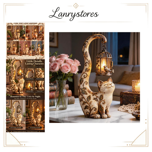 Vintage cat lantern sculpture - cat,