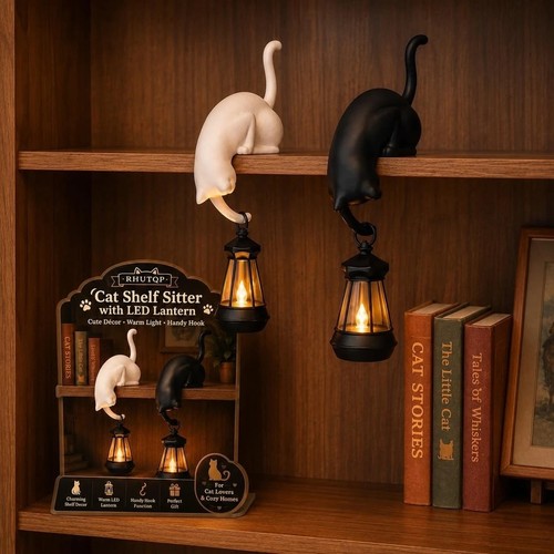 Cat with lantern shelf - cat,
